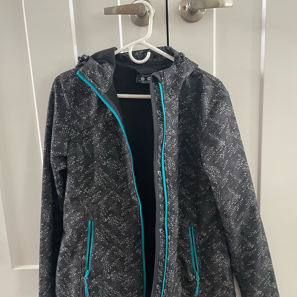 Women's Gray Patterned Jacket with Teal Accents